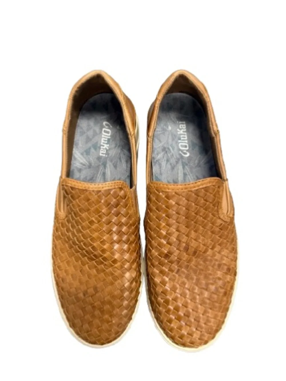 OluKai Lae‘ahi Lauhala Men’s 10 Fox Woven Leather Slip On Sneakers Shoes